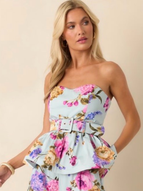 Prosperina Strapless Floral Peplum Top